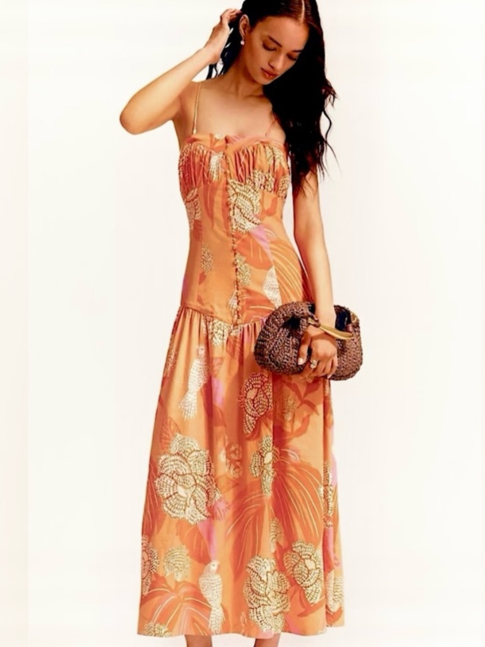 FARM Rio x Anthropologie Linen Blend Strapless Drop-Waist Maxi Dress Size XL - Picture 2 of 16